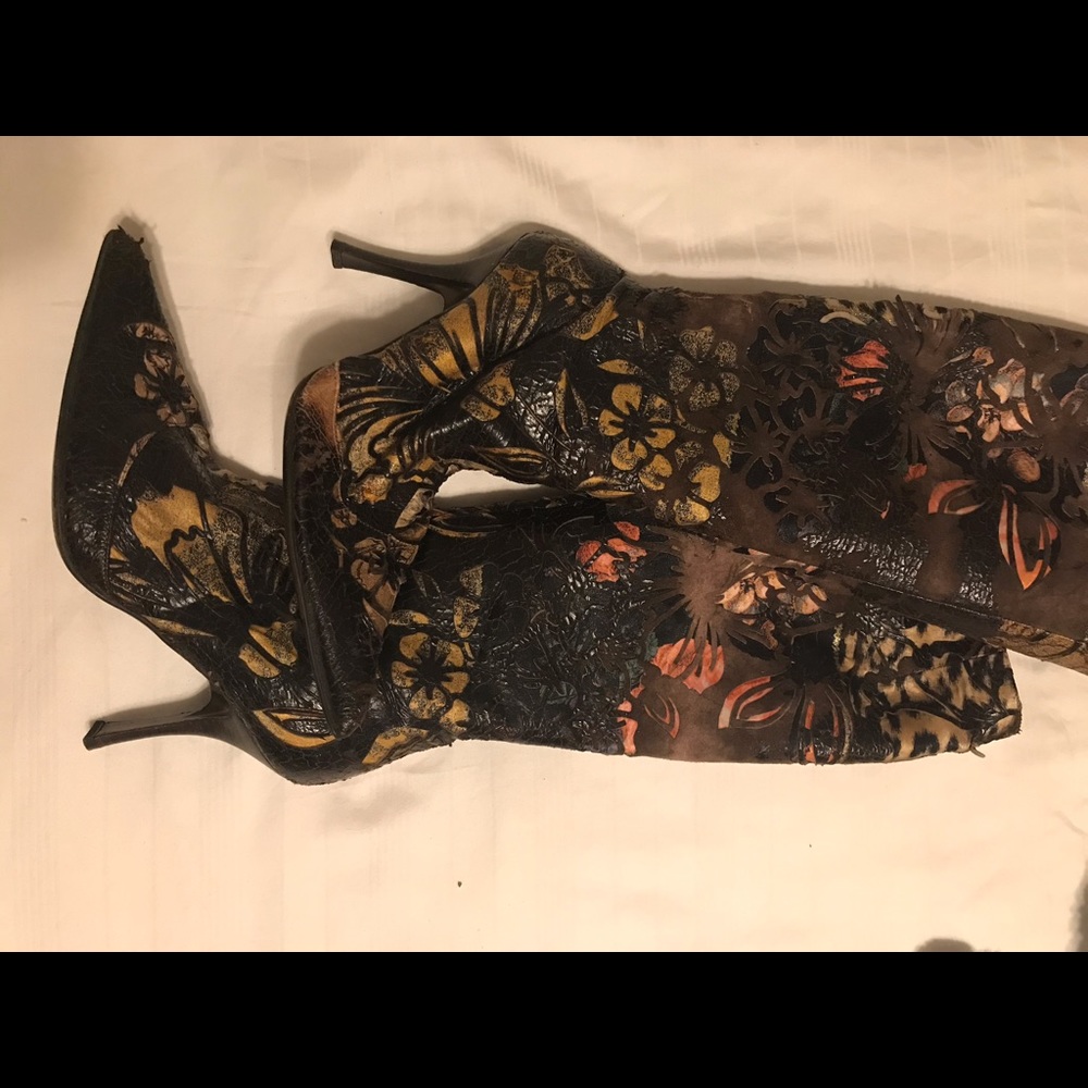 Roberto Cavalli floral and leather stilettos